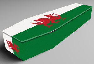 Picture - Coffin decorated with a Welsh Dragon Flag